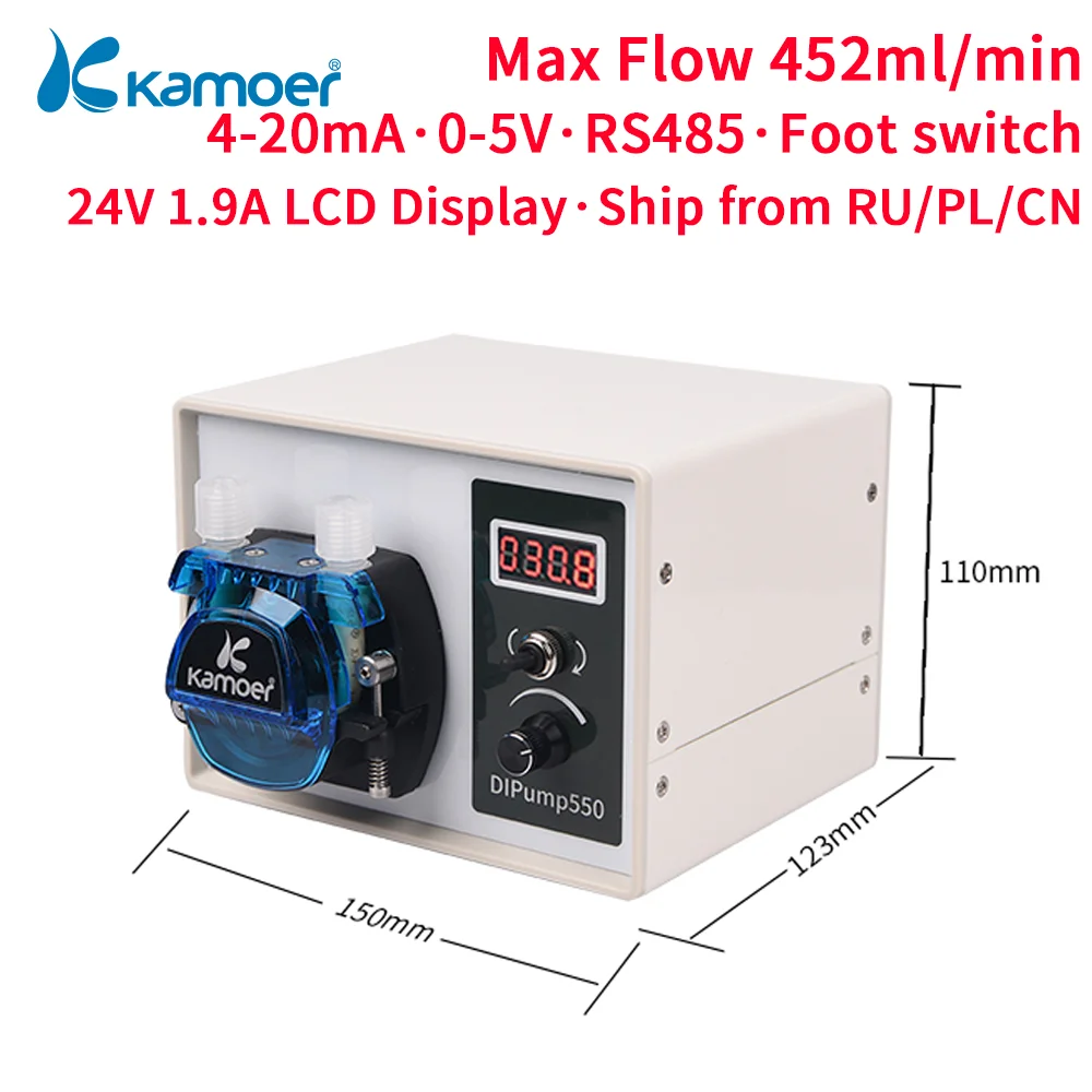 Kamoer 450ml/min DIP Peristaltic Pump 24V Stepper Motor High Flow Adjustable Liquid Dosing Pump with RS485 Foot Switch for Lab