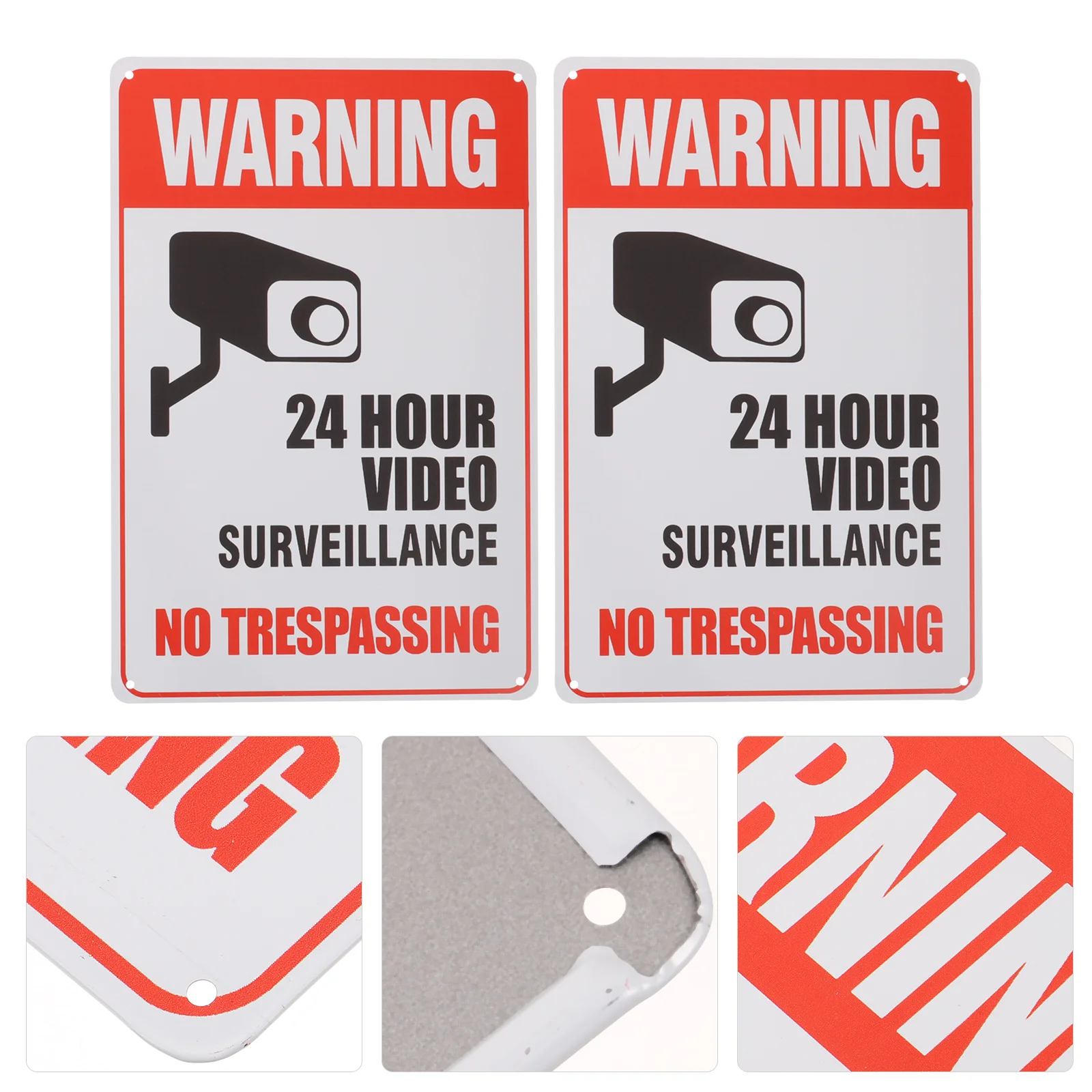 

2 pcs Warning No Trespassing Signs 24 Hour Video Surveillance Caution Signs for Home