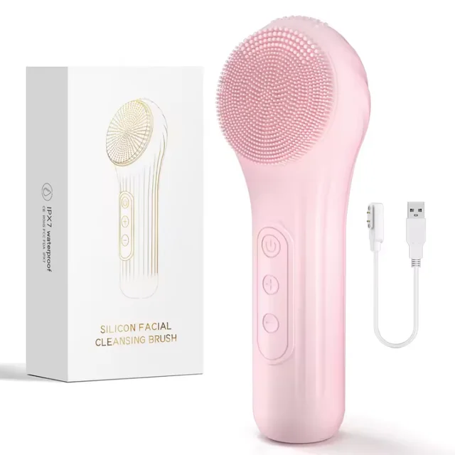 69218-4eda94.png Silicone Face Scrubber Electric Facial Cleansing Brush with Heating Vibration Waterproof Face Wash Brush with 5 Speed Adjustable