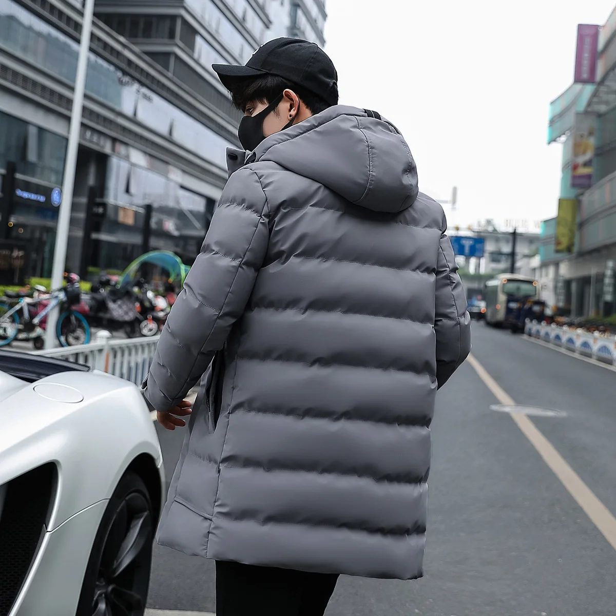 Padded Men's New Mid-length Winter Thickened Padded Jacket Winter Warm Hooded Padded Jacket