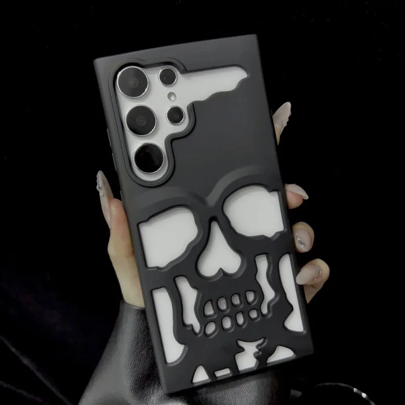 Luxury Matte Cool Hollow Skull Anime Phone Case - Heat Dissipation & Shockproof Hard Cover