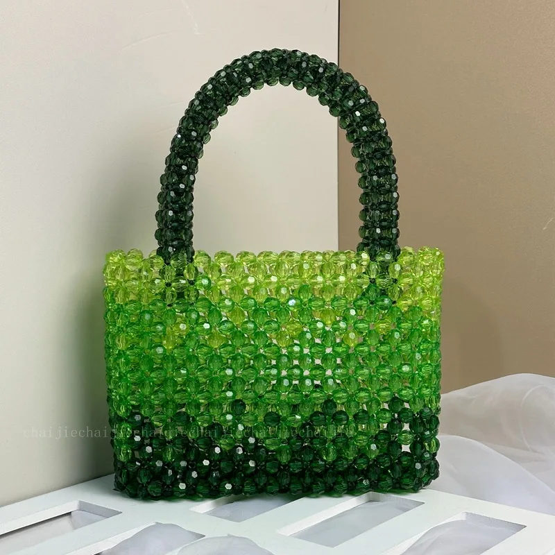 Hollow Solid Color Beads Handbag