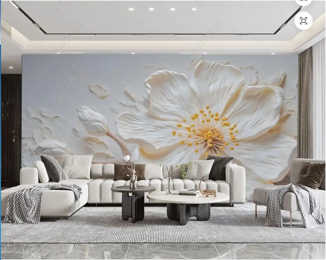 

3d photo wallpaper custom mural White magnolia flower relief background painting home decor wallpaper for walls 3d living room