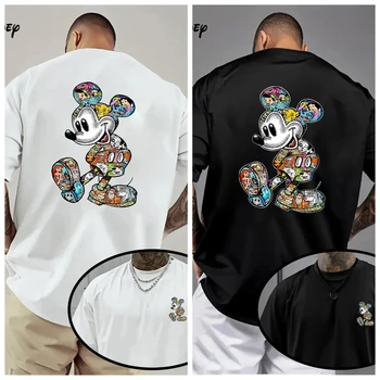 Trendy Disney Mickey Mouse Print Men's Women's Casual T-Shirt Summer Pure Cotton Loose Short-sleeved Breathable Street Fashion 1