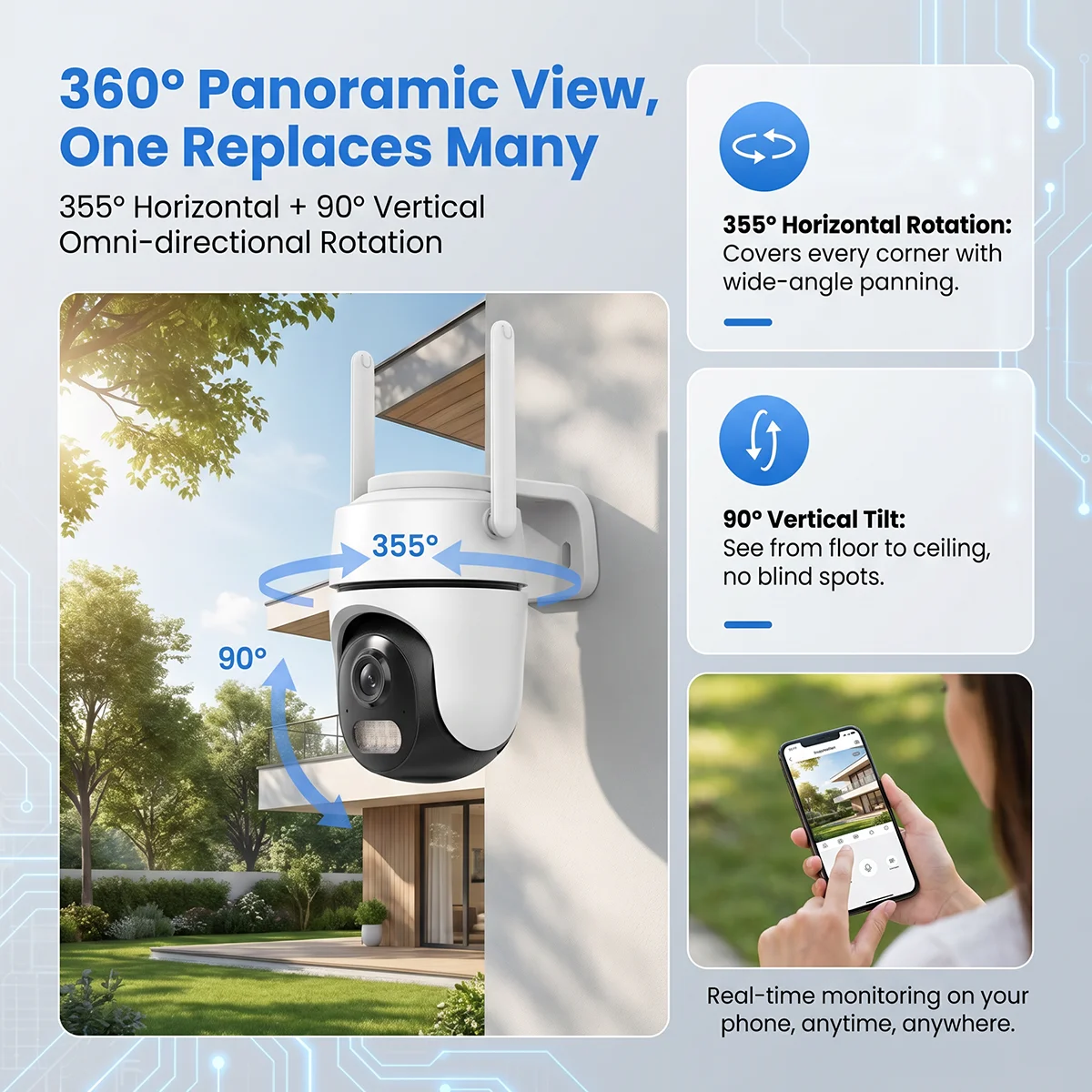 2MP 1080P WiFi PTZ Security Camera Dual Light Night Vision iCSee Two-Way Audio AI Human Detection IP66 Outdoor Surveillance Cam 3