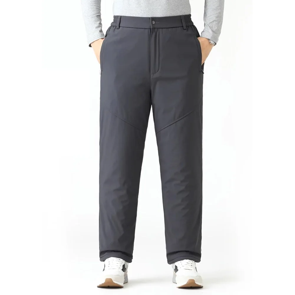 

Thermal Trousers Pants Warm Straight Winter Pants Casual Knee Liner Graphene Fabric Pockets Thick Fleece For Men