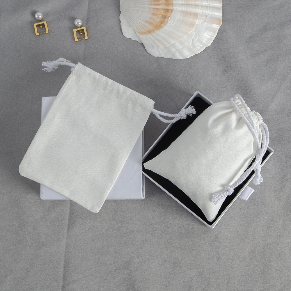 Cotton Drawstring Bags White 7x9cm 9x12cm 10x15cm 13x18cm 15x20cm Earrings Jewelry Pouches Gift Packing Bag