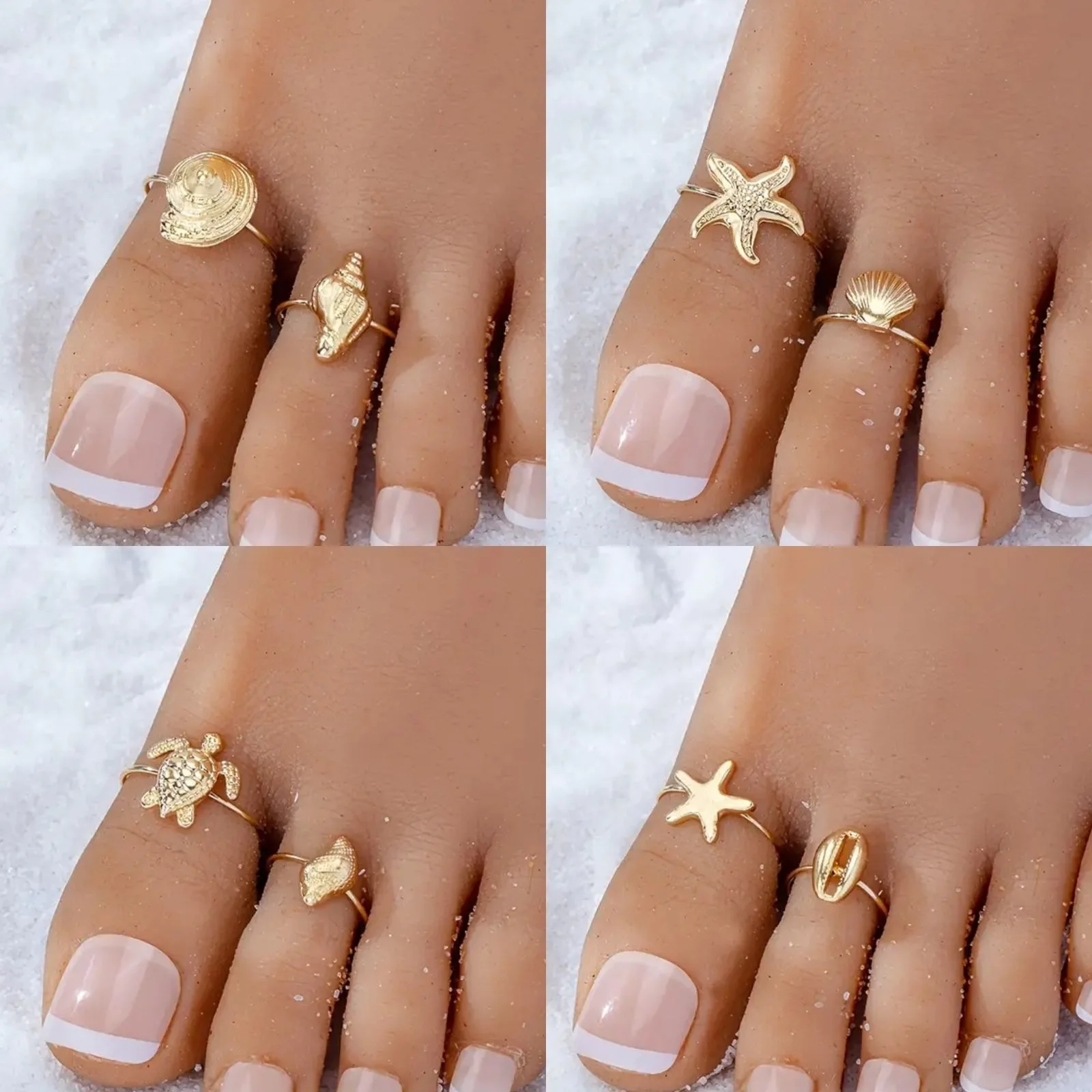 Boho Beach Ocean Animals Toe Open Rings for Women Stainless Steel Turtle Dolphin Flower Cute Big Toe Wear Jewelry Five Toes Ring 4