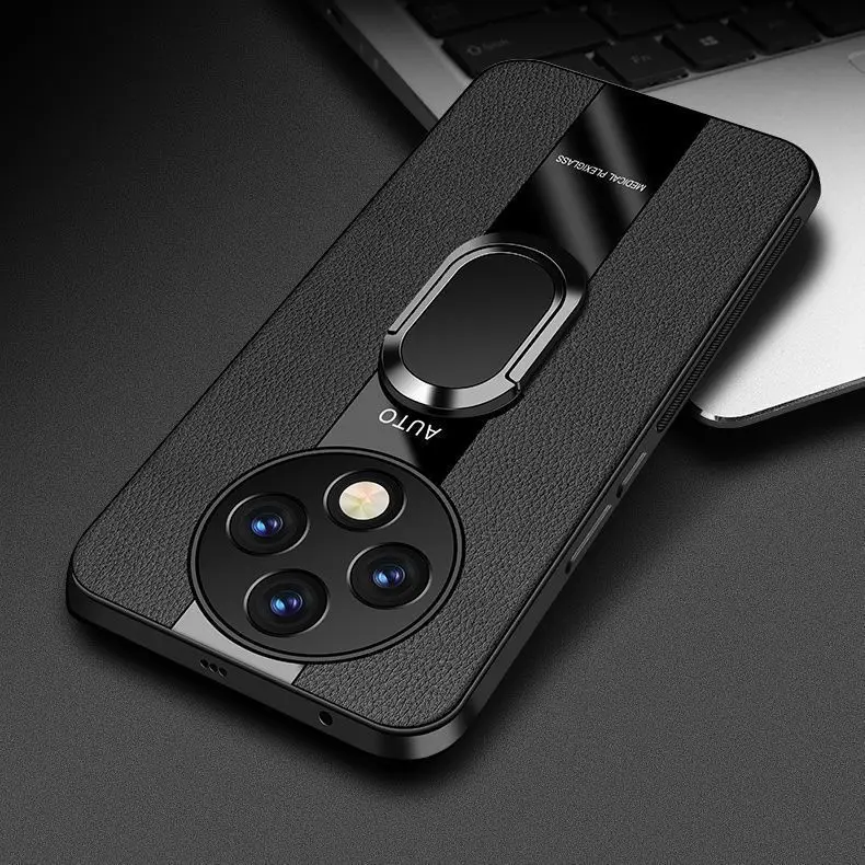 Luxury Leather Ring Magnetic Shockproof Bumper Case - Racing Style Cover