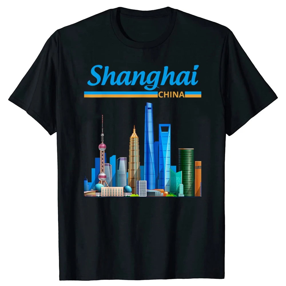 Lustige ICH Liebe China Shanghai Skyline Aquarell T Shirts Männer Humor Streetwear T-shirt Kurzarm Unisex Lose Kleidung