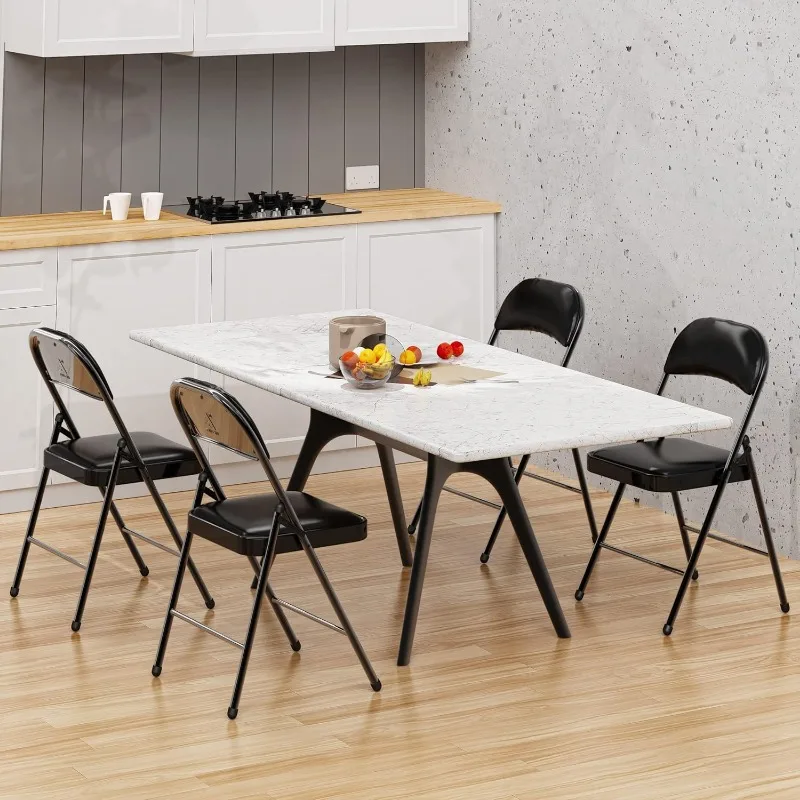 Folding Chairs with Padded Seats, Black Metal Folding Chairs Set, Portable Foldable Chair Comfortable Chair