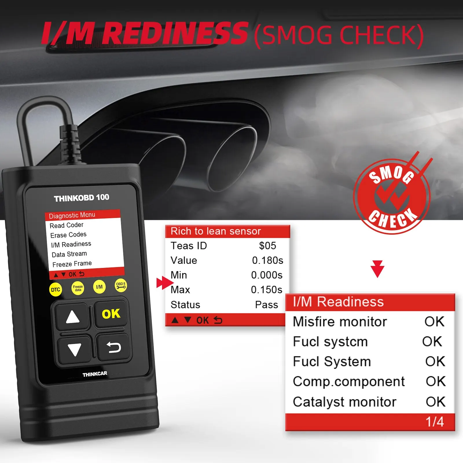 THINKCAR THINKOBD 100 Auto OBD2 Scanner Car Code Reader Clear Code Smog Test 10 Mode OBD 2 Function Automotive Diagnosis 5