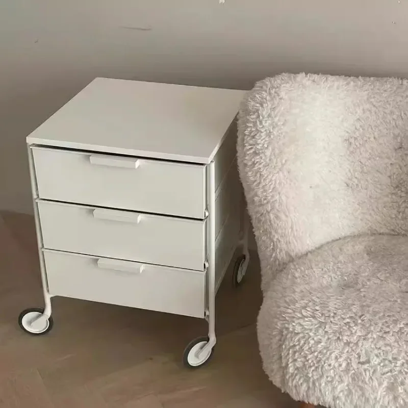 PK1: Colorful Dopamine Mobile Storage Cabinet, Pink Trolley Organizer, Compact Bedside Table, Modern Home Storage Unit