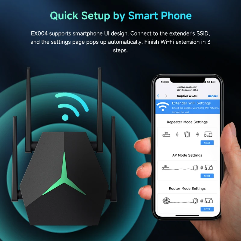 5Ghz AC1200 WiFi Repeater 2.4G/5GHz Wi-Fi Signal Booster Long Range Network Wlan 1200Mbps WiFi Repetidor WiFi Extender