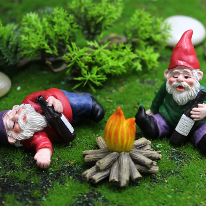 DIY Mini Drunk Gnomes Dwarf Fairy Garden Statue Miniatures Courtyard Elf Figure Resin Micro Landscape Micro Moss Figurine
