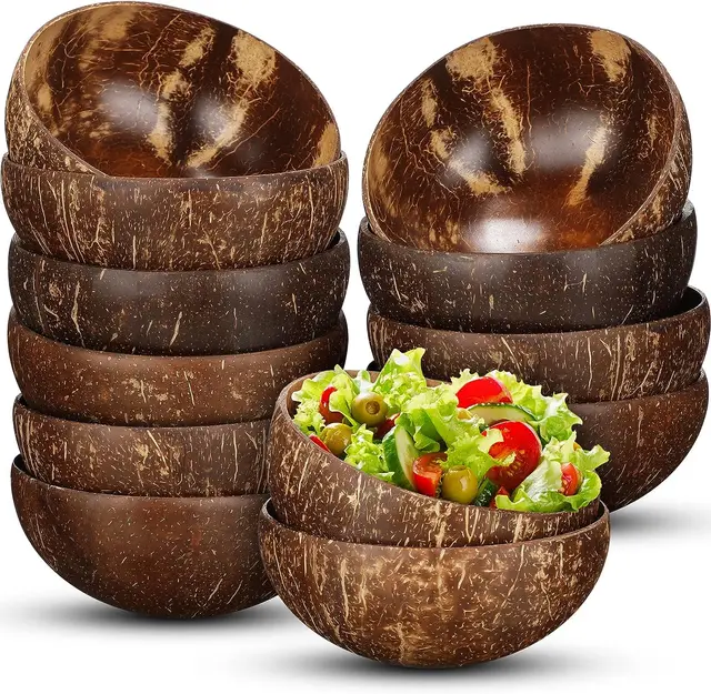 Natural Coconut Shell Bowls Wooden Utensils 11