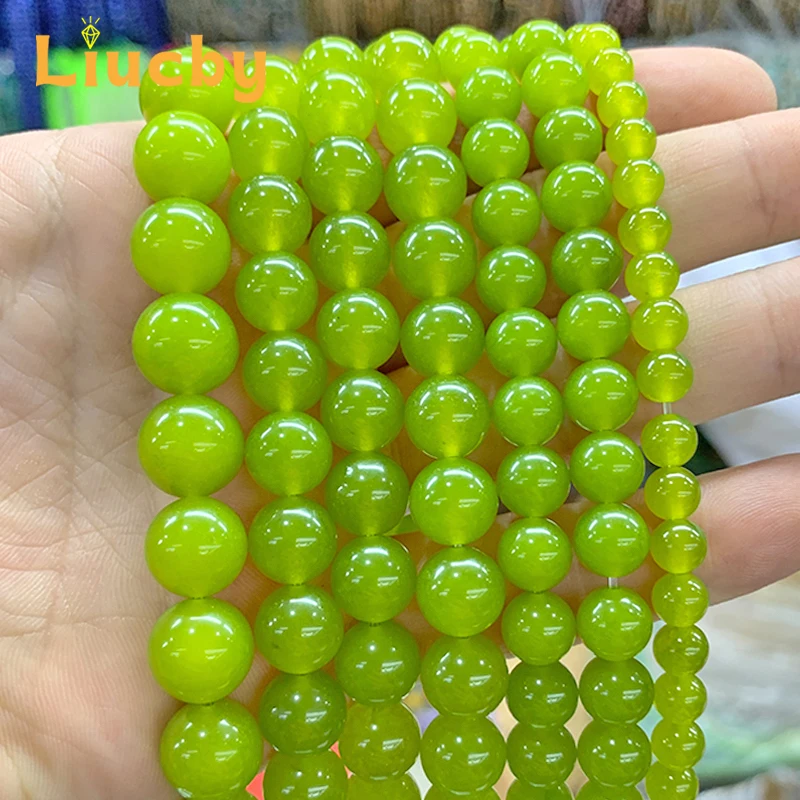 Natural Stone Jewelry Beads Grape Green Chalcedony Jades 4/6/8/10/12/14mm 15" s for Jewelry Making