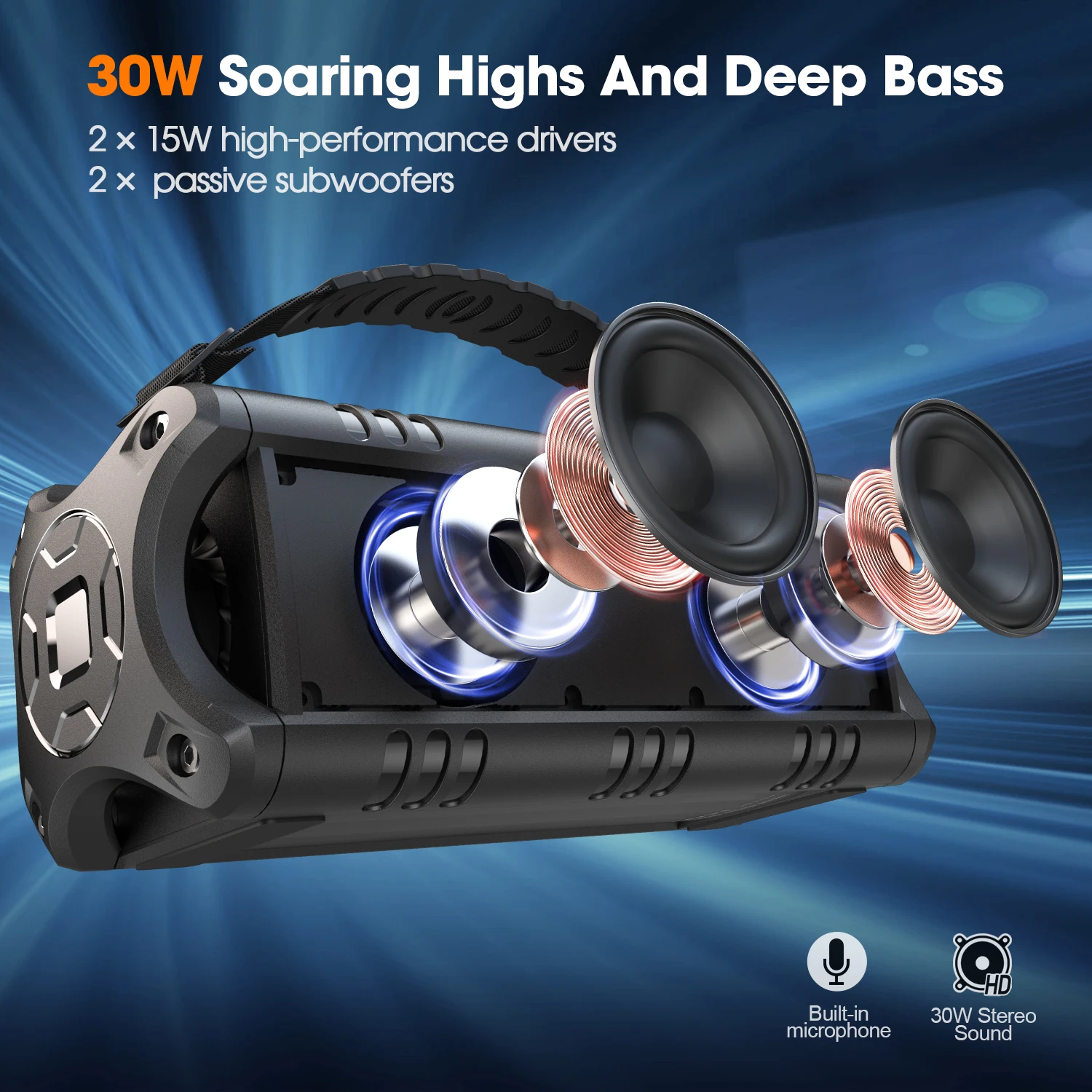 W-King 30 W Bluetooth Speaker, Portable Music Box, 5,000 mAh Battery, 24 Hour Battery Life, Waterproof Bluetooth Speaker Box 5