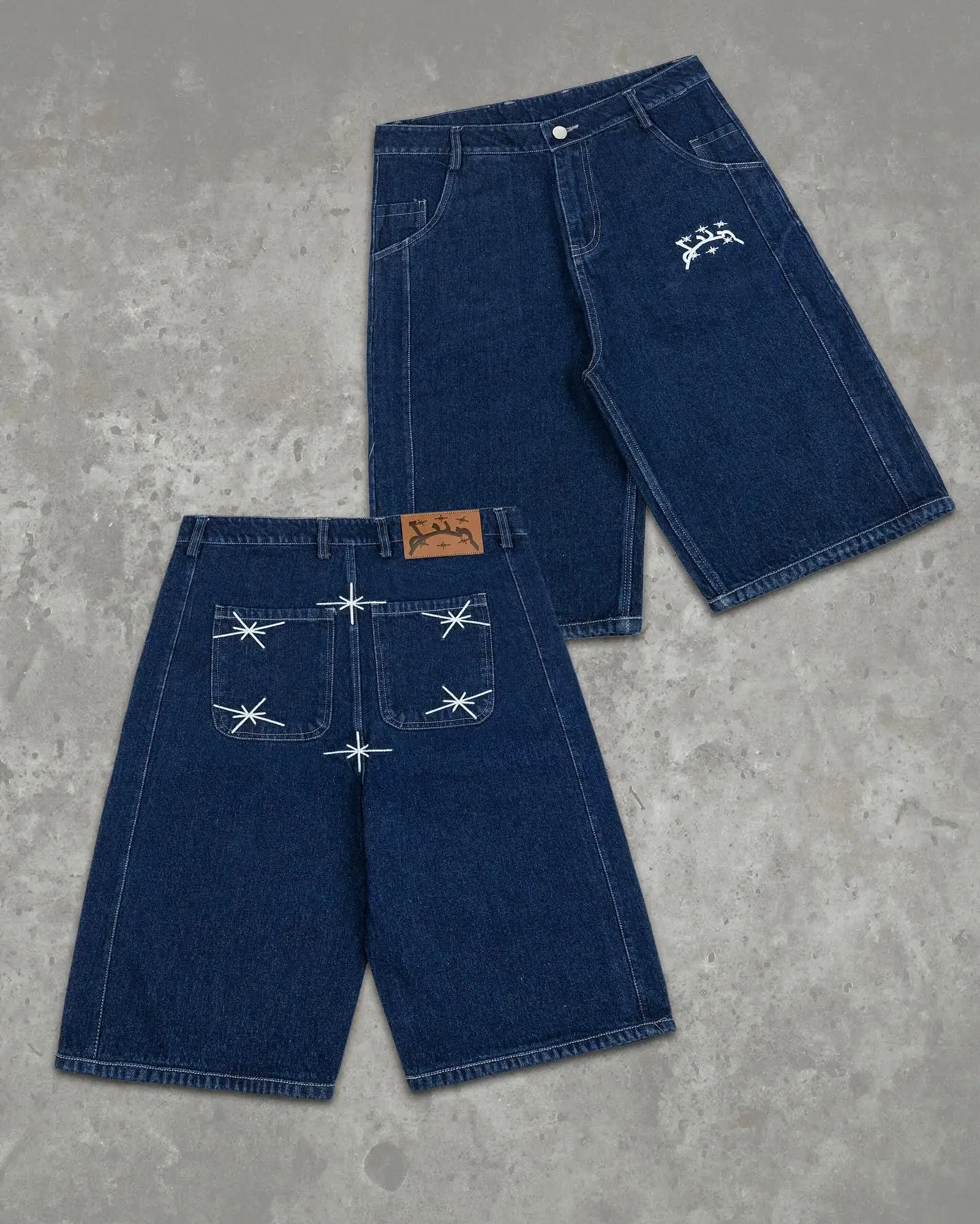 Divin Street Geometry Graphic Embroidery Baggy Denim Shorts Y2k Retro Hip Hop Trendy Gym Basketball Shorts Men Women Jorts denim shorts