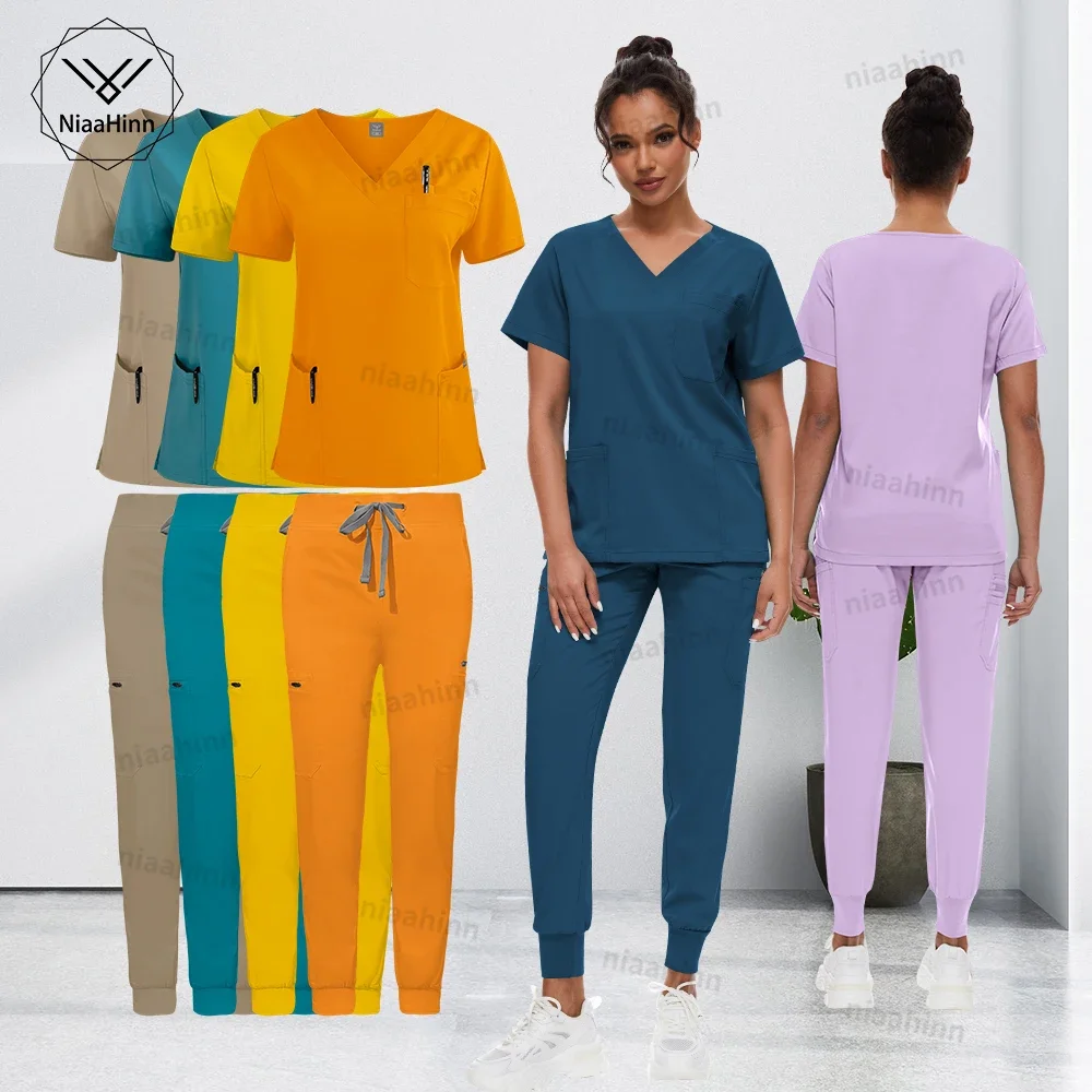 Doctor Nursing Uniforms Multicolour Jogger Suit V-neck Tops Pocket ...