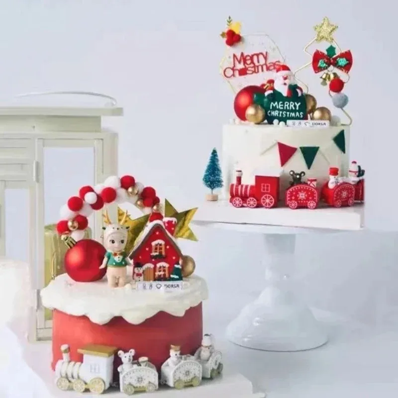 Christmas Mini Train Decoration Santa Claus Holiday Festive Table Ornament Baking Decoration Scene Prop Kids Gift Home Display