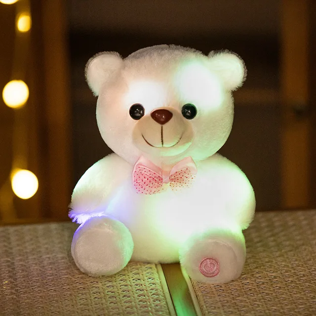 20cm Luminous Creative Light Up Led Teddy Bear Stuffed Animal Plush Toy Colorful Glowing Bow Tie Bear  Gift For Kids