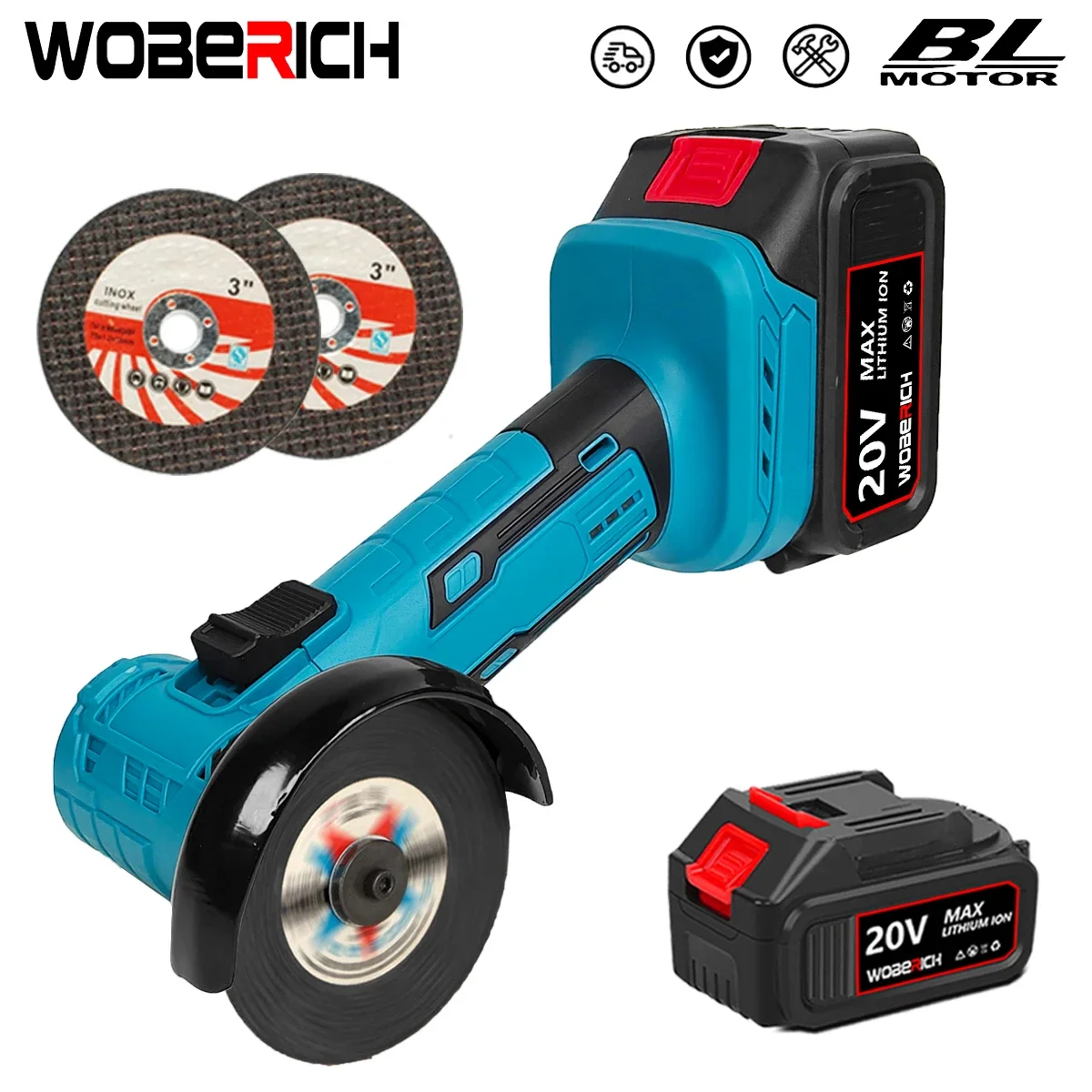 WOBERICH Brushless 3 Inch Electric Angle Grinder Polishing Mini Cutting Machine Rechargeable For 18V Makita Battery, brushless 3 inch electric angle grinder polishing mini cutting machine rechargeable for 18V Makita battery