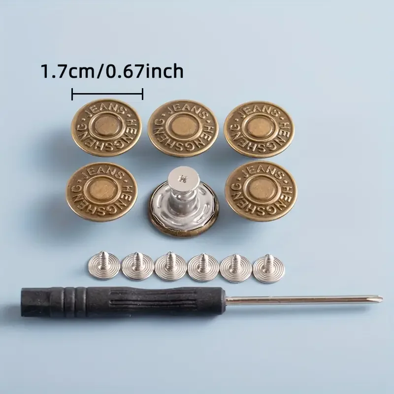 10PCS Adjustable No-Sew Bronze Jeans Buttons - Durable Metal Denim Clothes...