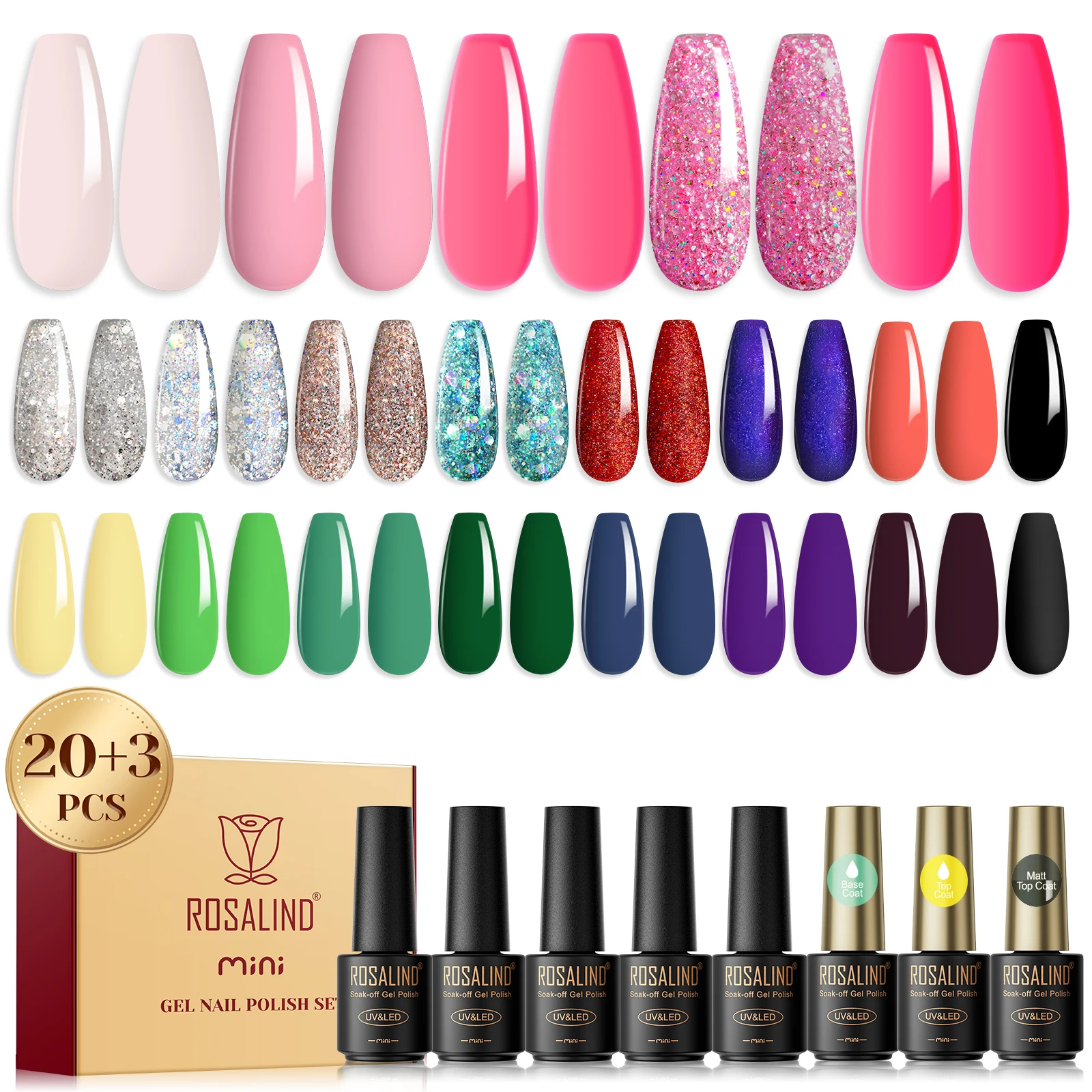 Rosalind Glitter 23Pcs/Set Gel Nail Polish Set Pink Green Summer Series Set With Hybrid Varnish Nail Supplies Cured UV Lamp 3