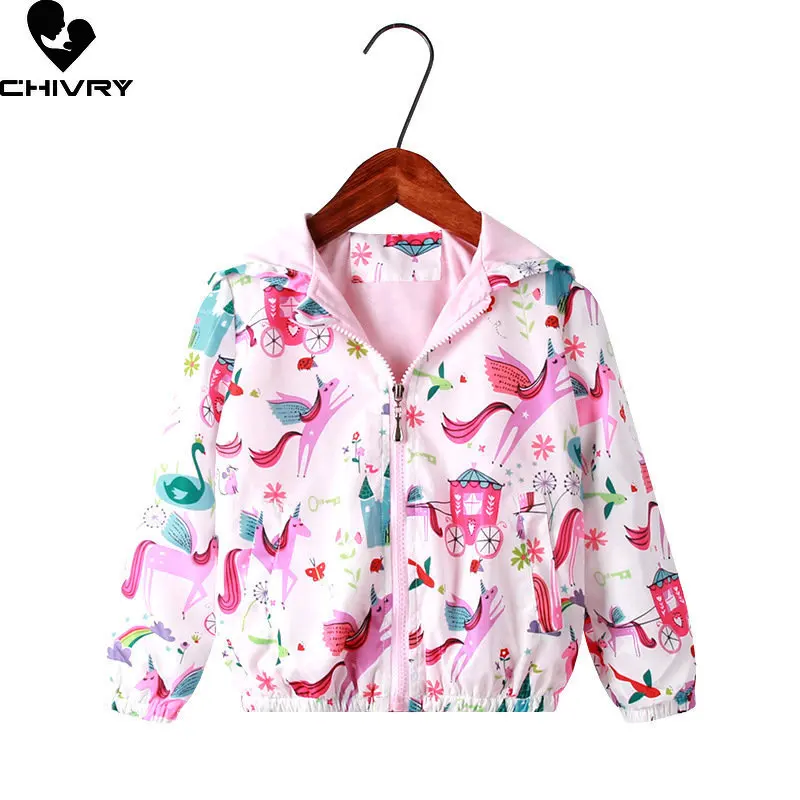 

Girls Fashion Jacket New 2023 Spring Autumn Kids Coat Cartoon Flamingo Hooded Zipper Jackets Windbreaker Outerwear Girl Clothing