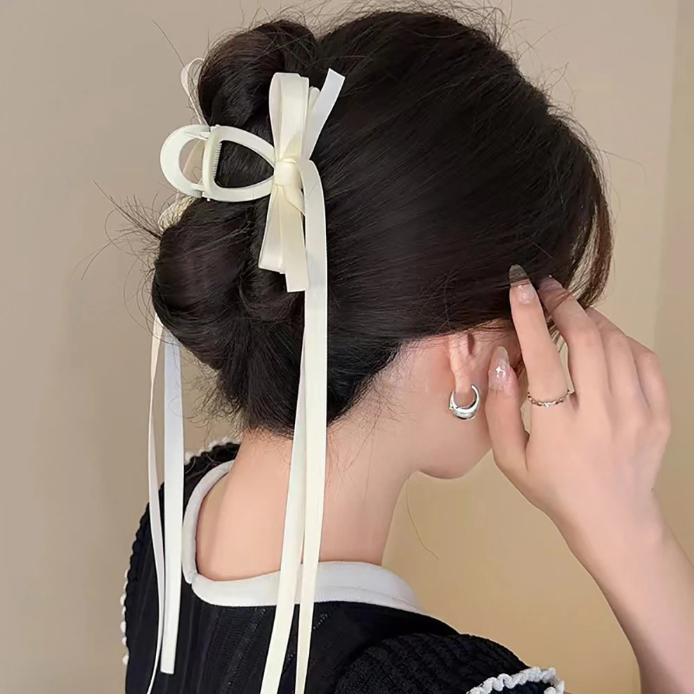 Bow Long Ribbon Hair Clip For Women Tassels Bowknot Hair Claw Girl Sweet Hair Accessories Korean Elegant Ladies Hairpins DIY mulberry silk scarf 100% silk women s bandana girl s headscarf tied bag narrow scarf shirt tie ladies neck