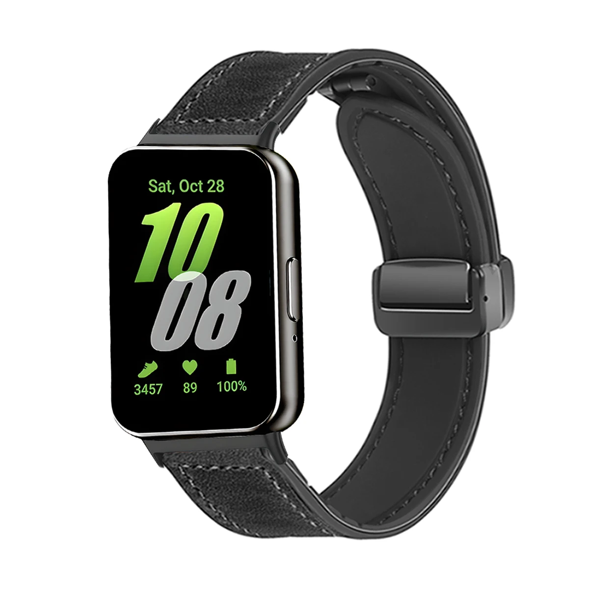 Luxurious Leather and Silicone Magnetic Buckle Watch Strap Bracelet