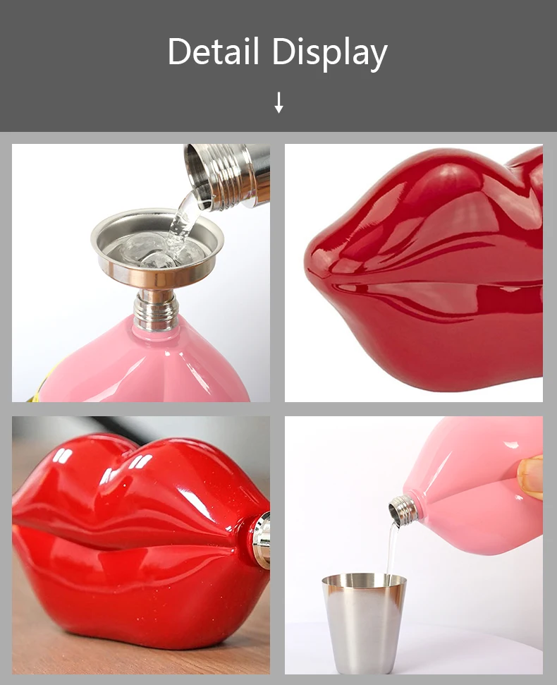 Description Picture 6 of itemHEESUNG 5oz Hot Selling 304 Stainless Steel Funny Red Lips, Pink Pure Hip Flask Charming Style Whiskey Alcohol Bottle