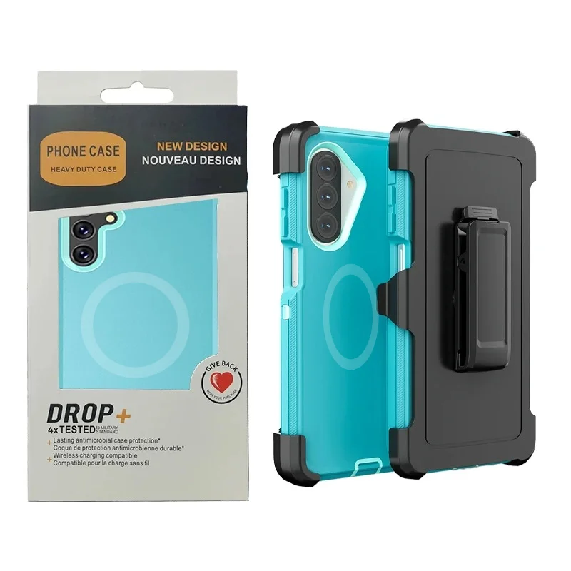 3IN1 Rugged Shockproof Defender Case with Rotatable Belt Clip and MagSafe Compatibility