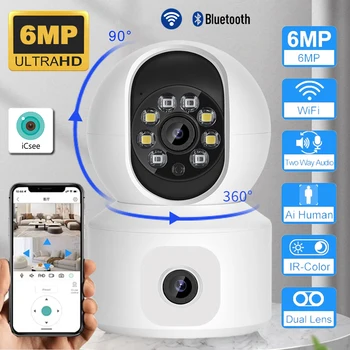 6MP WiFi Camera Dual Screen Two-Way Audio Baby Controllable Monitor Indoor PTZ IP Camera CCTV Surveillance Home Security ICSee
