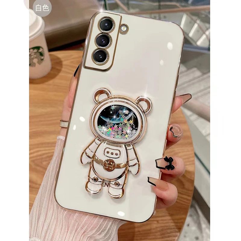 Astronaut Space Bear Bracket Plated Phone Case Cover