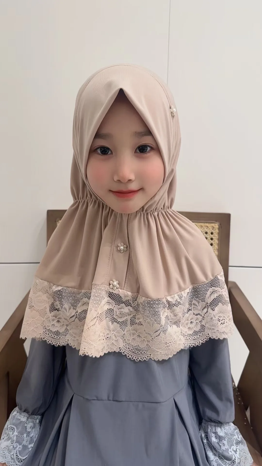 Cute Lace Mini Princess Baby Girl Moslem Hat Hijabs Size 3T-9T