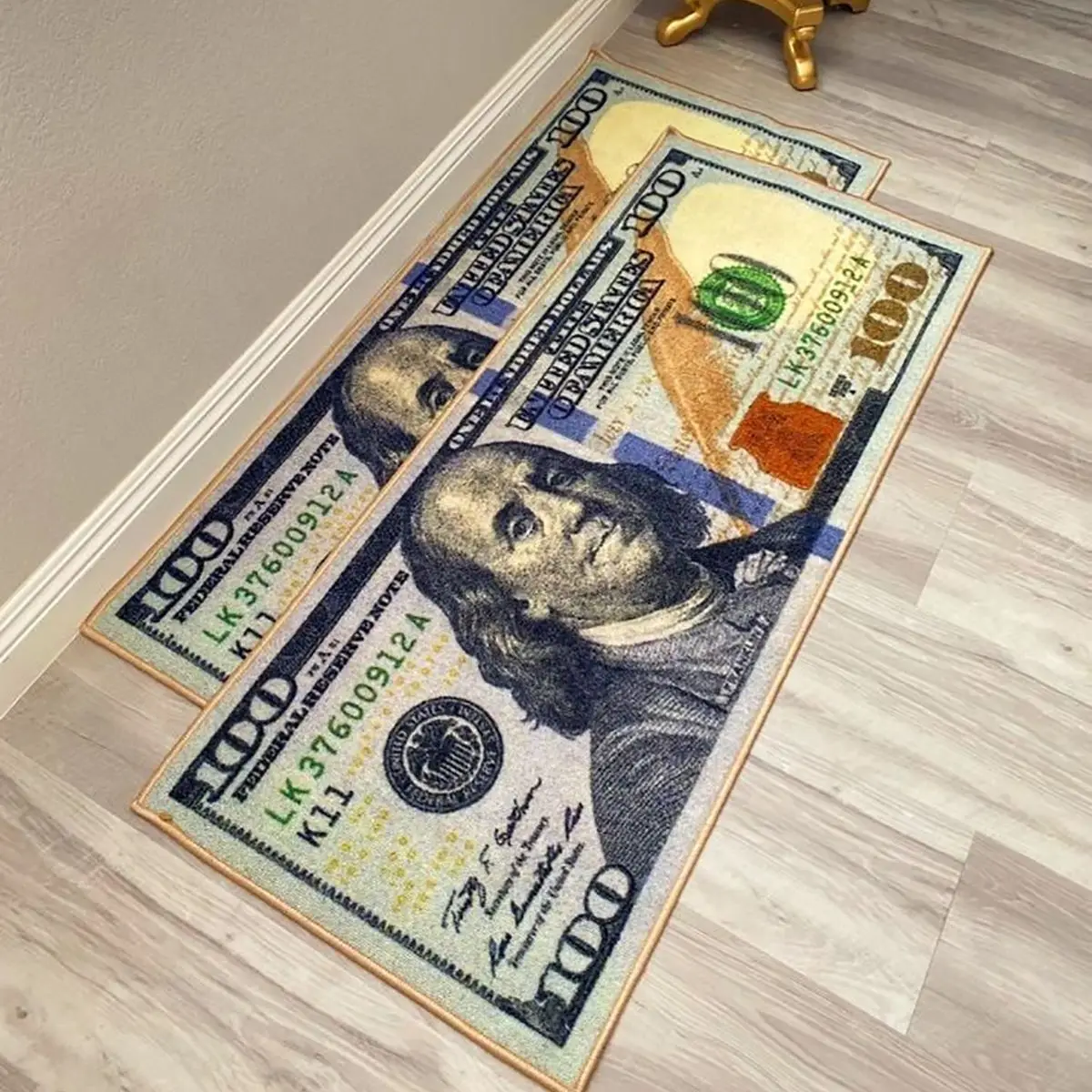 

Custom 100 Dollar Bill Money Area Rug Designer Floor Decor Carpet for Living Room Bedroom Non-slip Soft Flannel Home Gifts