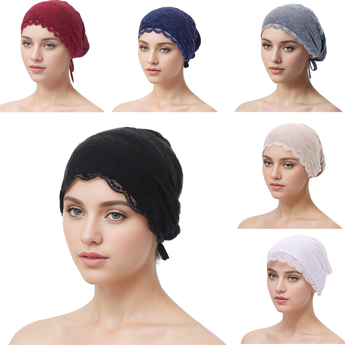 Muslim Women Inner Hat Hijab Scarf Lace Cap Turban Headwear Underscarf Islam Ninja Flower Headscarf Wrap Bonnet Hair Loss Cover muslim headwear,head scarf,hijab headscarf,hijab hats,shawl scarf,female head wraps