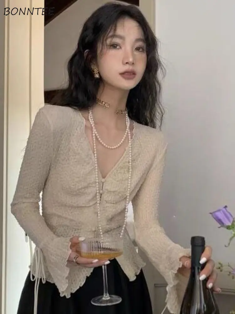 Shirts Women Lace-up Sexy Temper Korean Style Simple Personality All ...