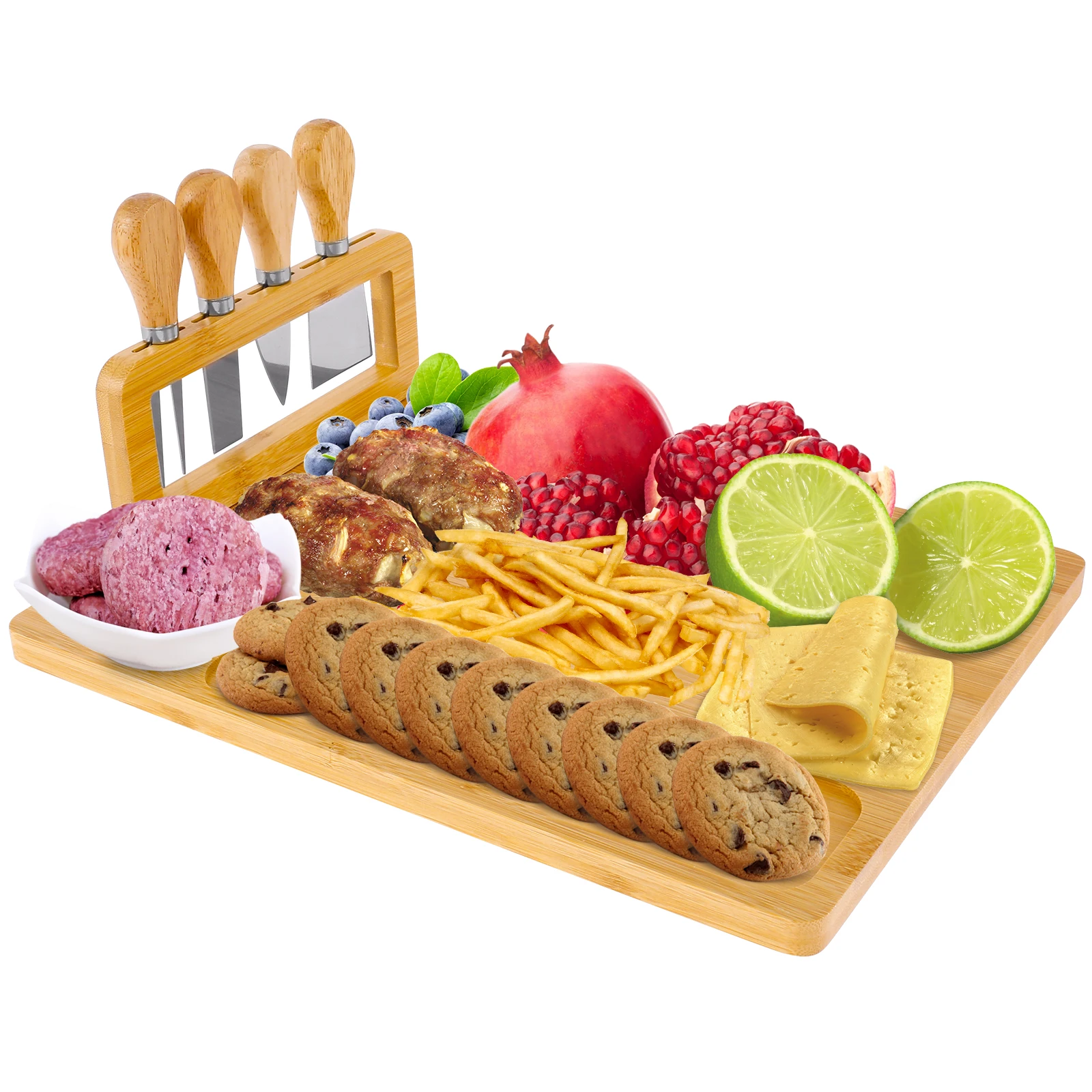 Bamboo Cheese Board Set Removable Rectangular Charcuterie Board Large Capacity Cheese Tray Platter With Removable Cutter Holder