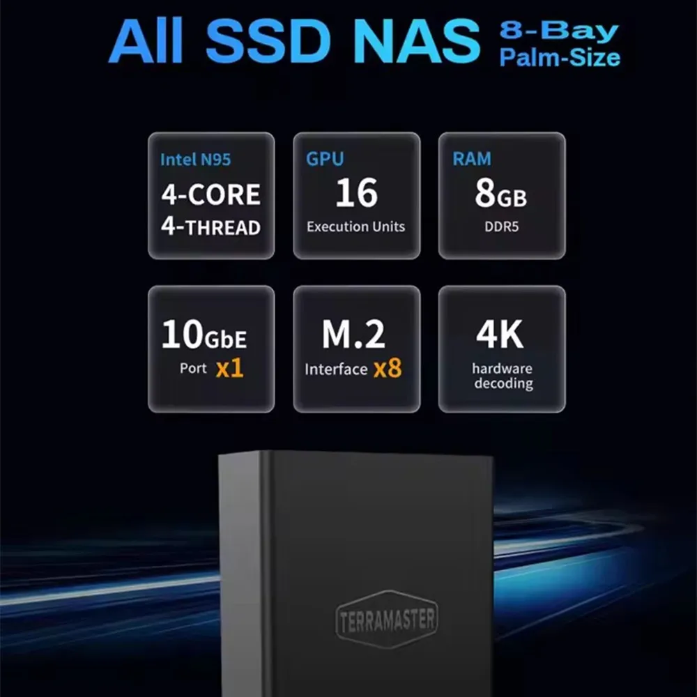 프로모션 테라마스터 F8 8GB DDR5 RAM SSD NAS 스토리지 8베이 올 SSD N95 쿼드코어 최고 성능 (디스크 미포함)