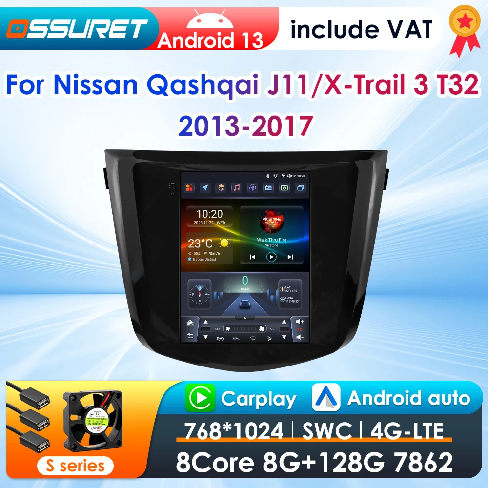 9,7 Zoll 2din Android 13 Autoradio für Nissan Qashqai J11/X-Trail 3 T32 2012-2015 Multimedia Stereo Wireless Carplay 2013 Kamera