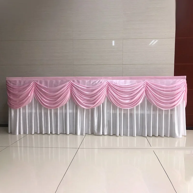 Jupe De Table En Soie Glacée 10 Pieds X 29 Pouces, Plinthe De Table Oncée Plissée Colorée Avec Swag Pour Décoration De Table De Buffet D'anniversaire De Mariage