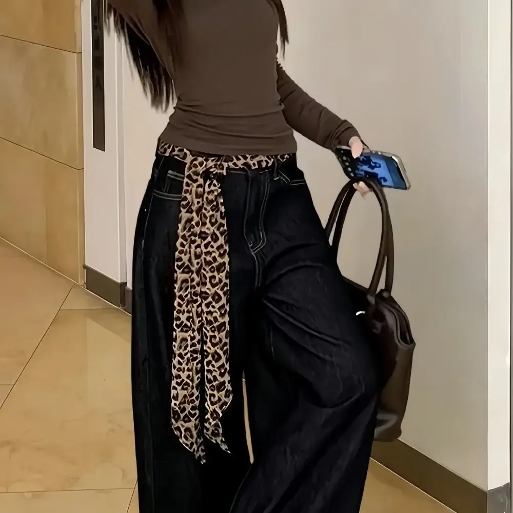 Narrow Strip Leopard Print Scarf Dual-purpose Brown Leopard Vintage Waist Scarf Waist Decoration Neck Scarf