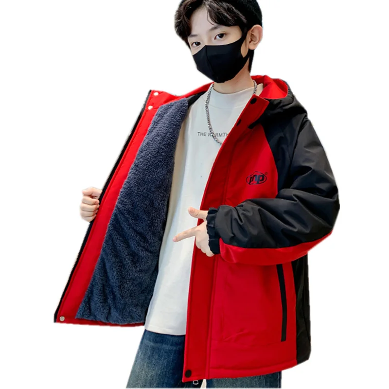 New Fall Winter Children's Boy Casual Parka Jackets Patchwork Outerwear Thermal Clothes Hooded Teen Boys Korean Parka Coat 5-14T