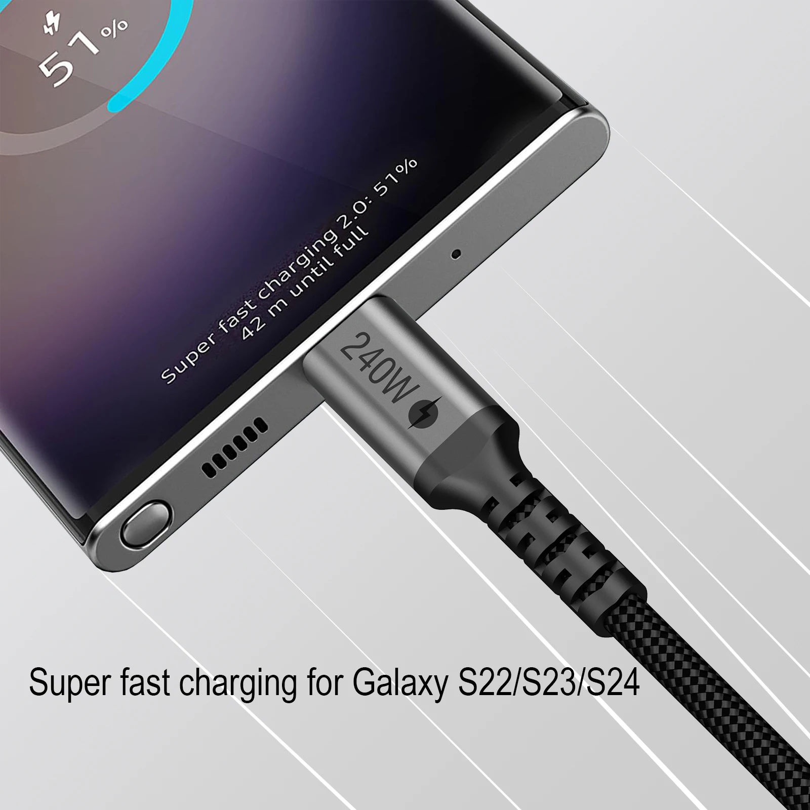 High-Power USB-C to USB-C Black Braided Fast Charging Cable