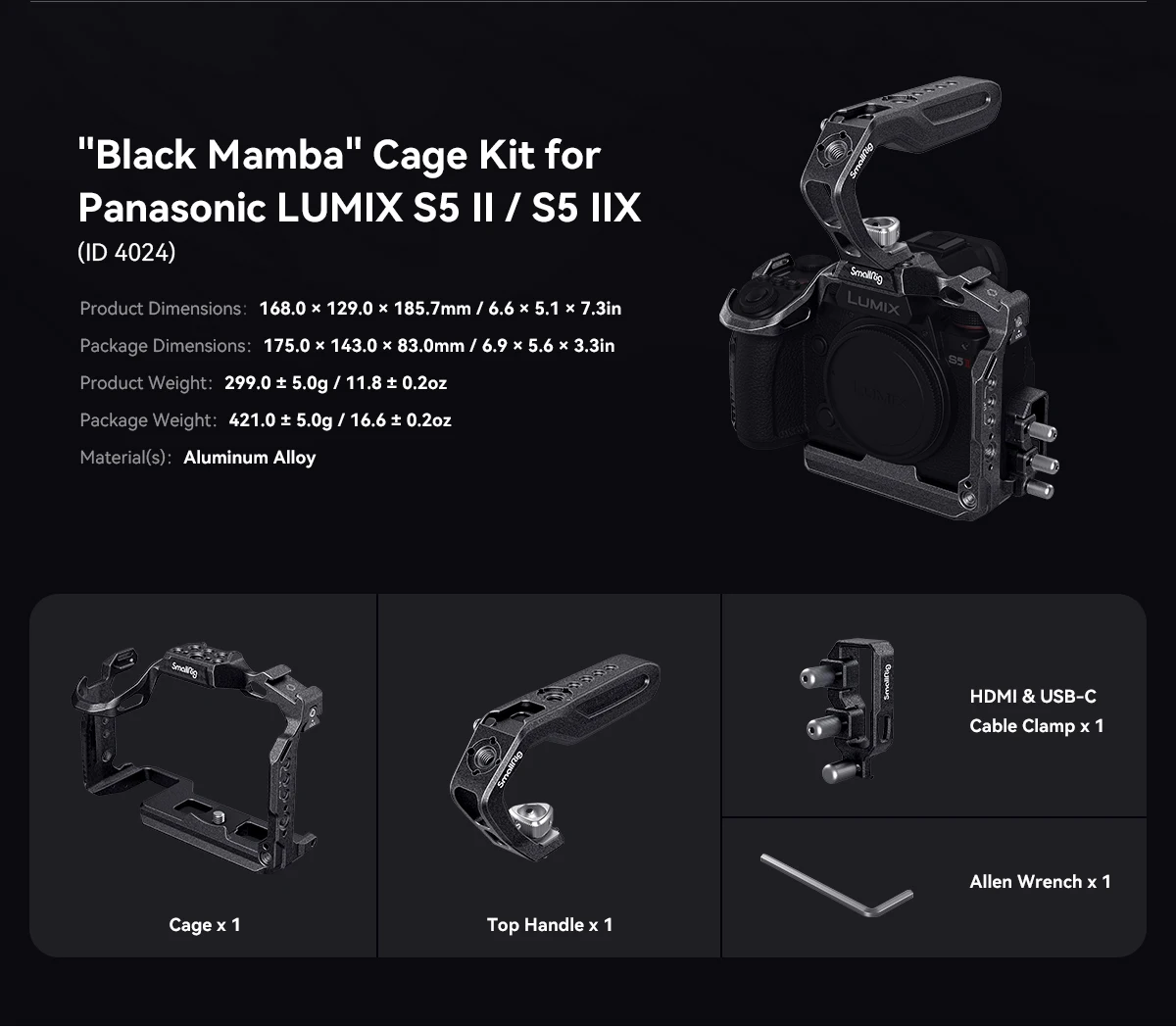 "Black Mamba "Cage Kit for LUMIX G9ii / S5ii / S5iiX Built-in Arca-Swiss Quick-R