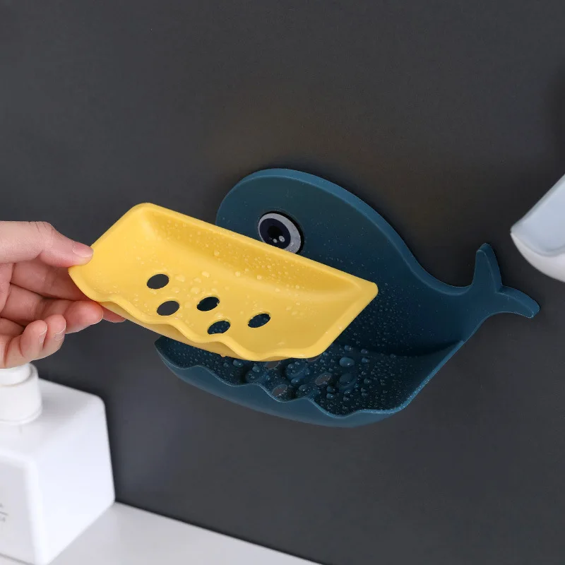 1PCS Wall Mounted Soap Dish for Bathroom Shower Portable Whale Soap Holder Plastic Sponge Tray for Kitchen Bathroom Accessories 4