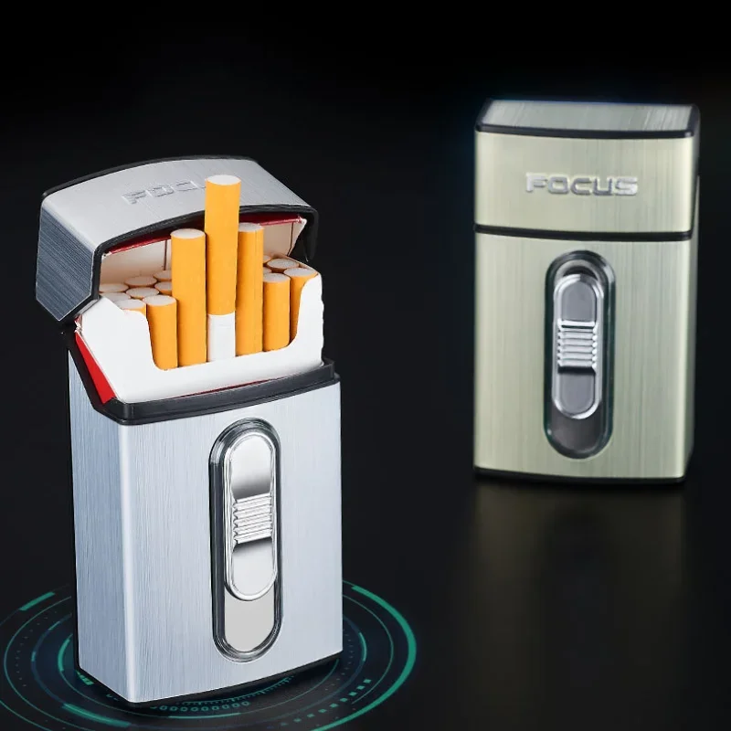Sleek LED Flash Cigarette Case with Double Arc Lighter, Holds 20 Cigarettes